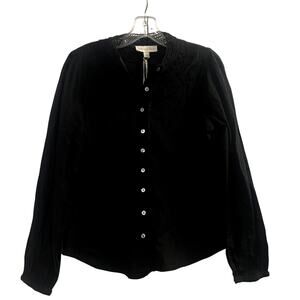 Jennifer & grace button down blouse shirt embroidered black size S cotton